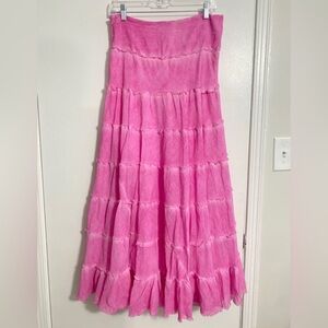 Free People Pink A-Line Tiered Maxi Skirt Resort